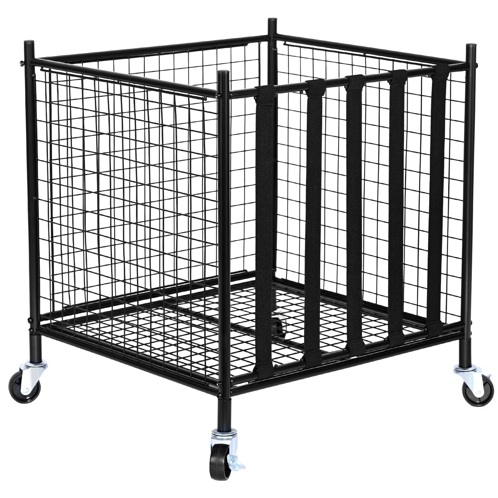 Sports Equipment Outdoor Storage - รถเข็นเก็บลูกบอลกีฬาแบบม้วนได้, ตะกร้าบาสเก็ตบอลแบบล็อคได้พร้อมสายรัดยางยืด, ที่เก็บอุปกรณ์กีฬาสำหรับในร่มและกลางแจ้ง, ชั้นวางของเหล็กสำหรับโรงรถ, สนามเด็กเล่น, โรงยิมและโรงเรียน