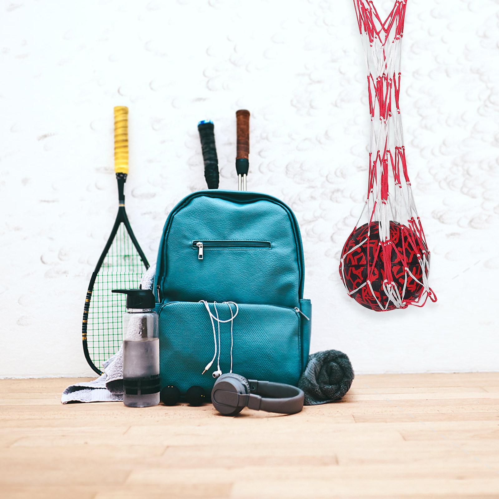 Sports Equipment Outdoor Storage - กระเป๋าใส่ลูกบอลแบบตาข่าย บาสเก็ตบอล ฟุตบอล อุปกรณ์กีฬาแบบพกพา สายรัดสำหรับเทรนเนอร์ ที่เก็บอุปกรณ์ออกกำลังกายกลางแจ้ง