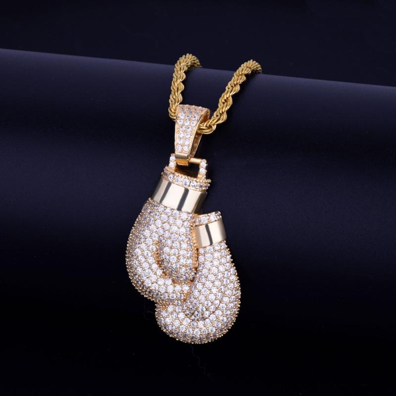 Boxing Glove Set - ถุงมือมวยเพทายลูกบาศก์ระยิบระยับสไตล์ฮิปฮอปสร้อยคอจี้สร้อยคอผู้ชายและผู้หญิงสไตล์ร็อคพังค์ของขวัญเครื่องประดับแร็ปเปอร์